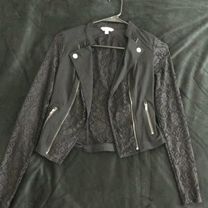 Black Blazer with Lace and Zipper Detailing
